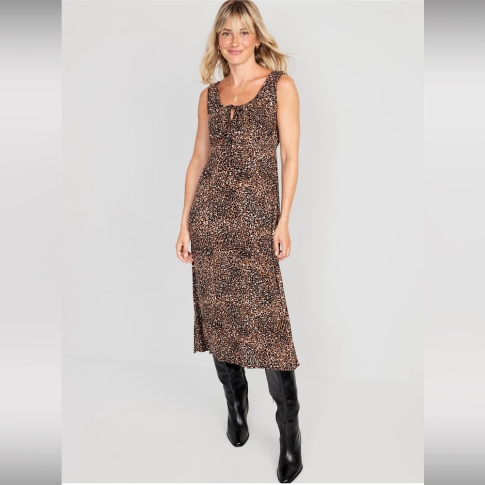 Old Navy Cheetah Midi Maxi Soft Crepe Dress